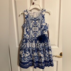 Bonnie Jean Blue & White Printed Dress Size 6